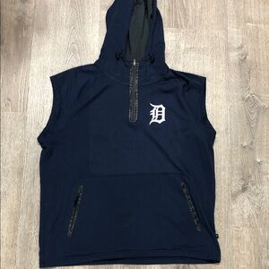 Detroit Tigers Dark Blue Sleeveless Hoodie with White Logo